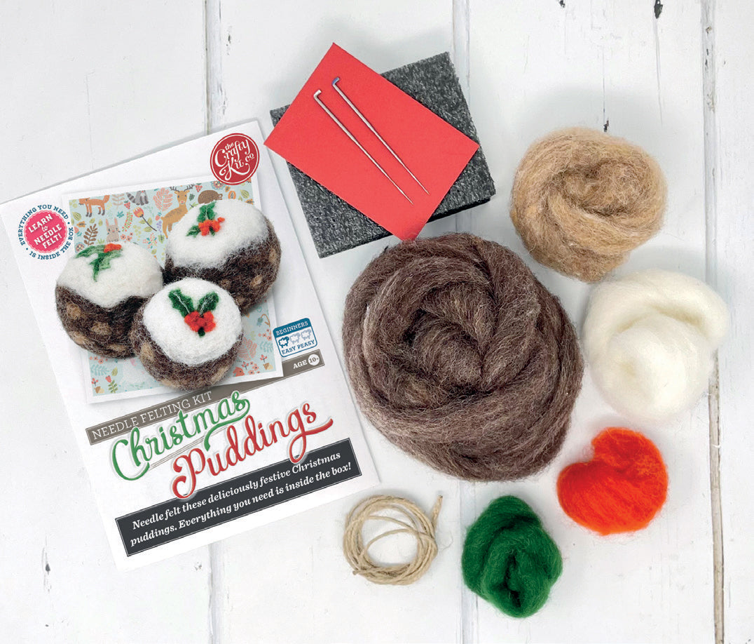 The Crafty Kit Company - Christmas Puddings Needle Felting Craft Kit