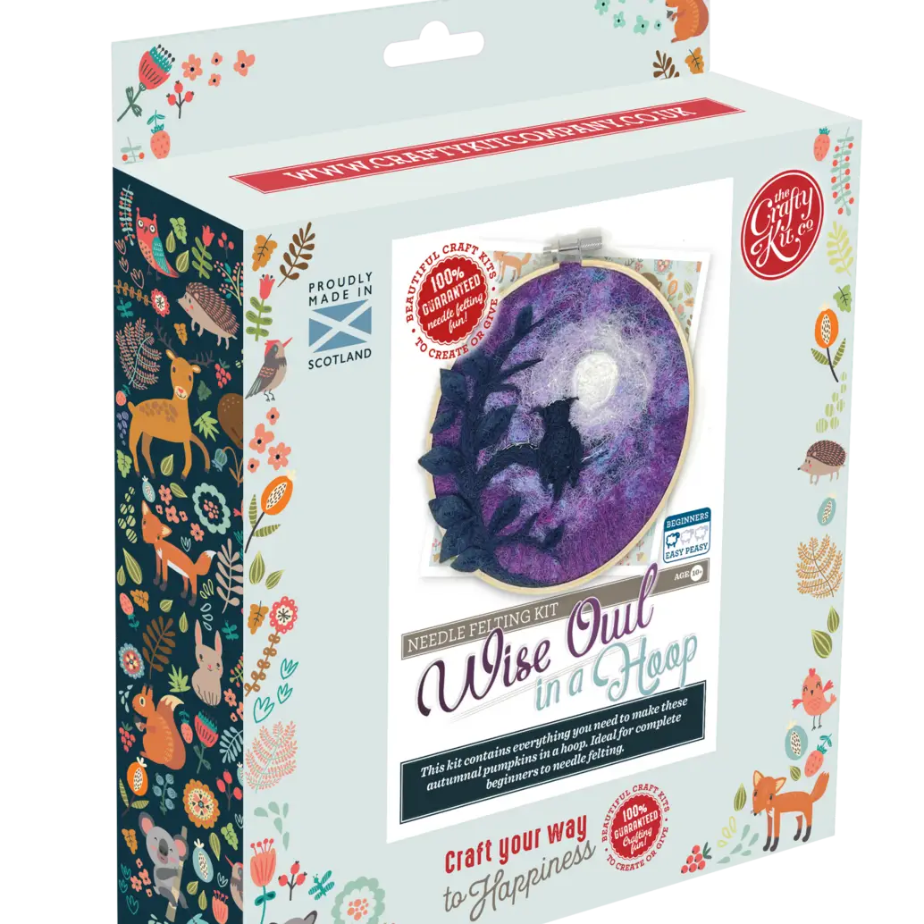 The Crafty Kit Company - Wise Old Owl in a Hoop Needle Felting Craft Kit