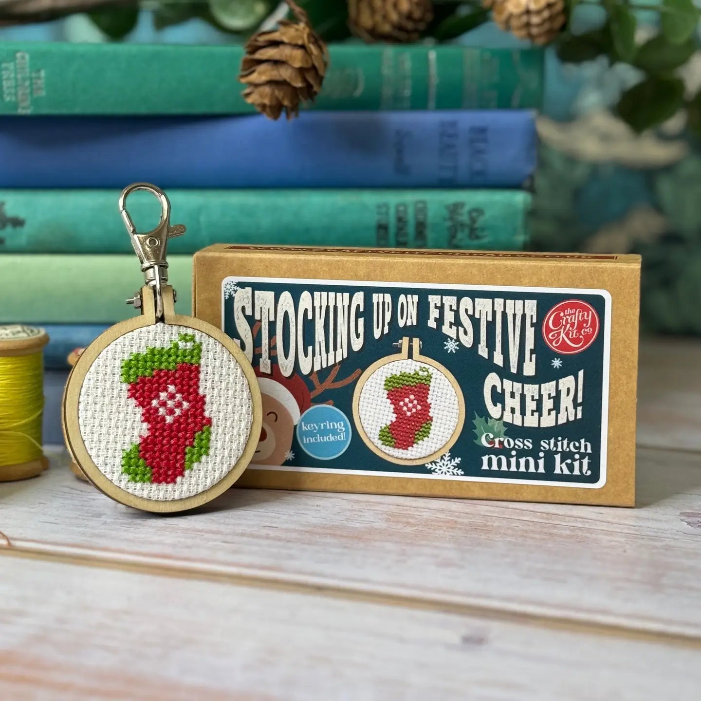 The Crafty Kit Company - Mini Matchbox Cross Stitch Kit - 'Stocking up on Festive Cheer'