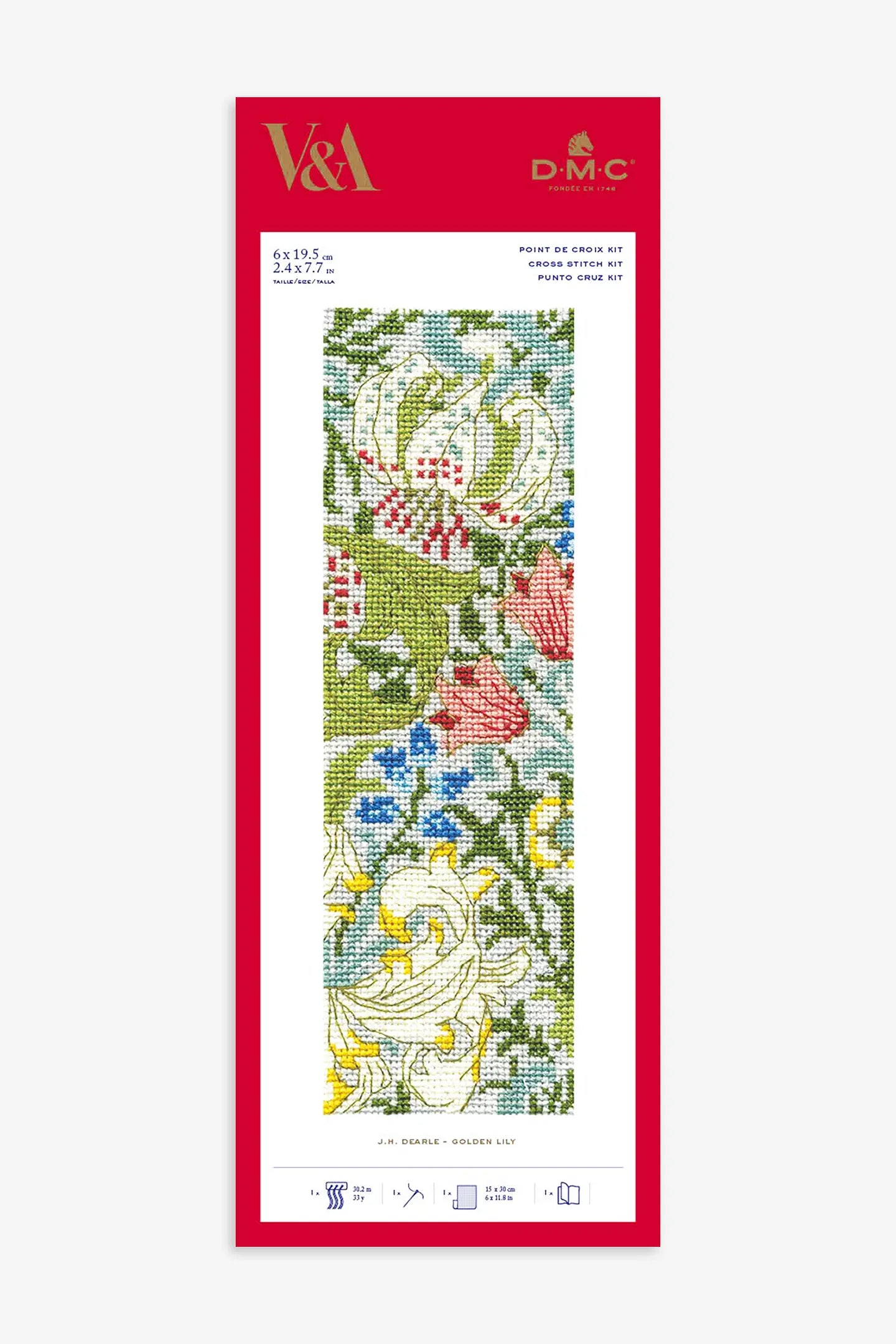 DMC 'Golden Lily' - J.H. Dearle, V&A, Advanced Bookmark Cross Stitch Kit