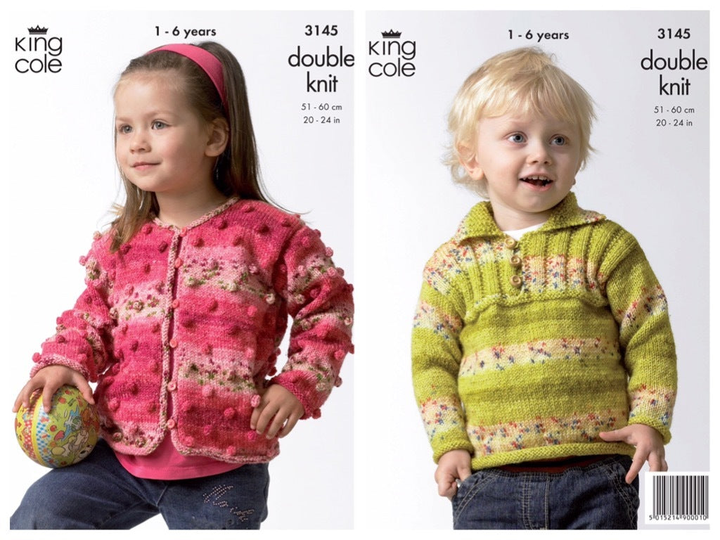 King Cole Pattern 3145 Childs Sweater and Cardigan in Splash DK