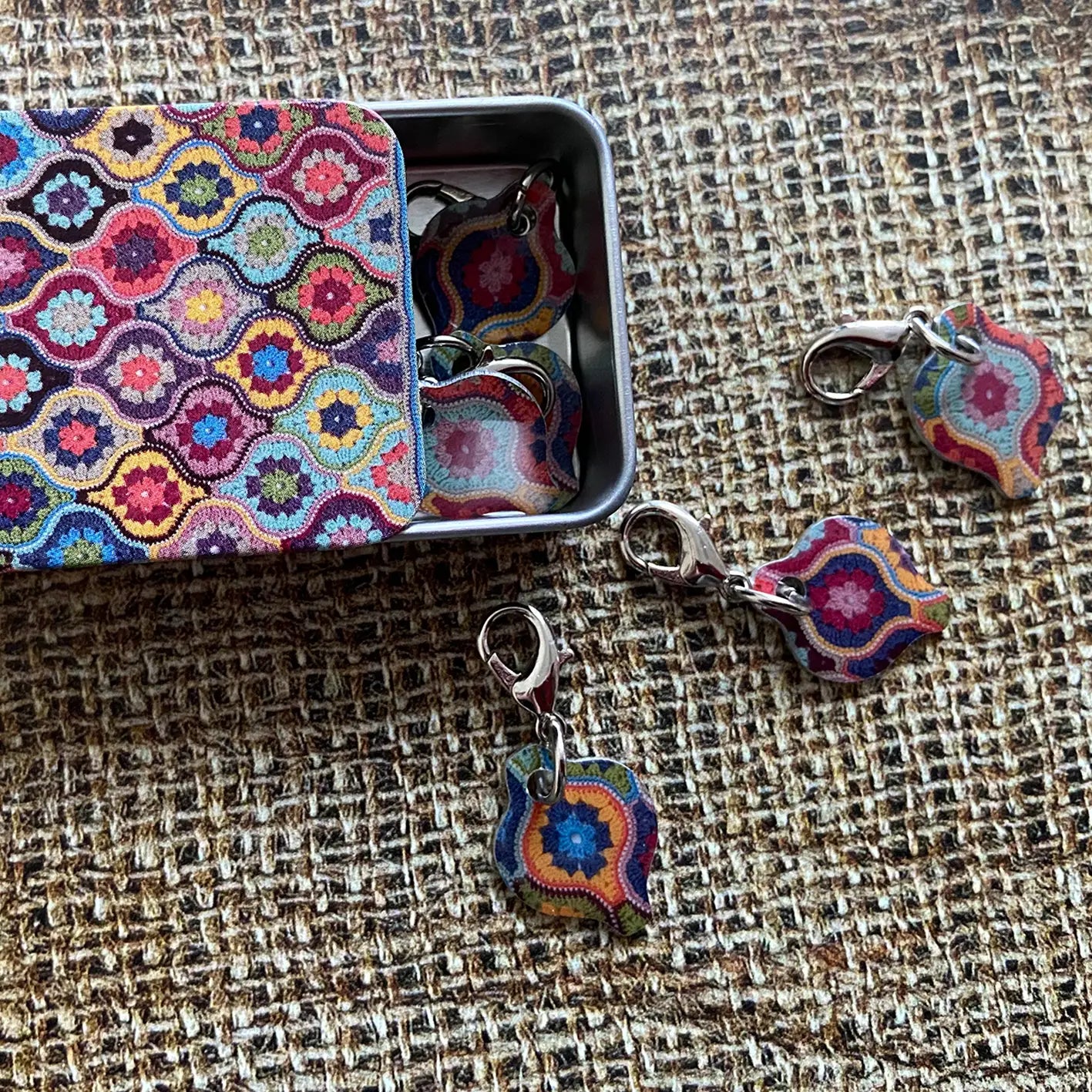 Emma Ball - Mystical Lanterns Crochet Stitch Markers in a pocket tin