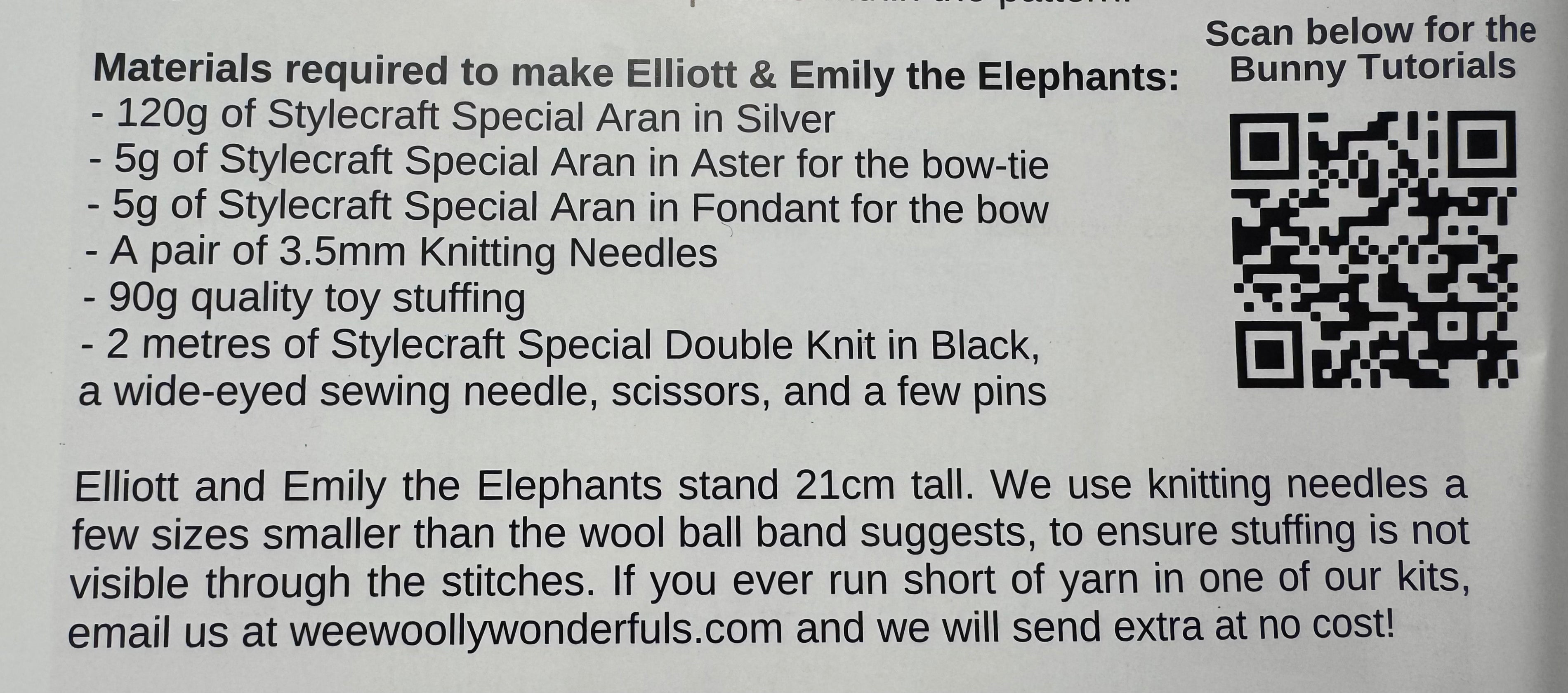 Wee Woolly Wonderfuls - Ellie & Elliot the Elpehants Knitting Pattern booklet