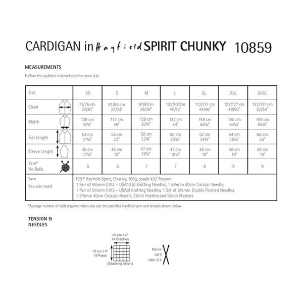 Hayfield Pattern 10859 One Piece Raglan Cardigan in Spirit Chunky