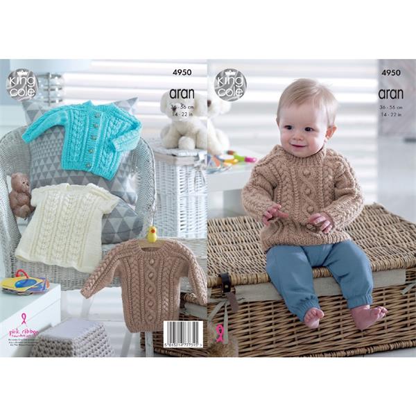King Cole Pattern 4950 Sweater, Cardigan and Dress in Comfort Aran