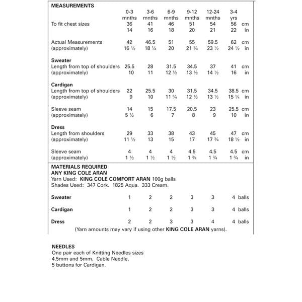King Cole Pattern 4950 Sweater, Cardigan and Dress in Comfort Aran