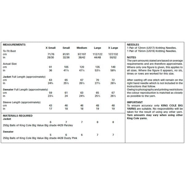 King Cole Pattern 5531 Jacket & Sweater in "Big" Mega Chunky