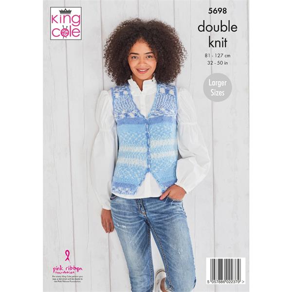 King Cole Pattern 5698 V Neck Cardigan & Waistcoat in Fjord DK