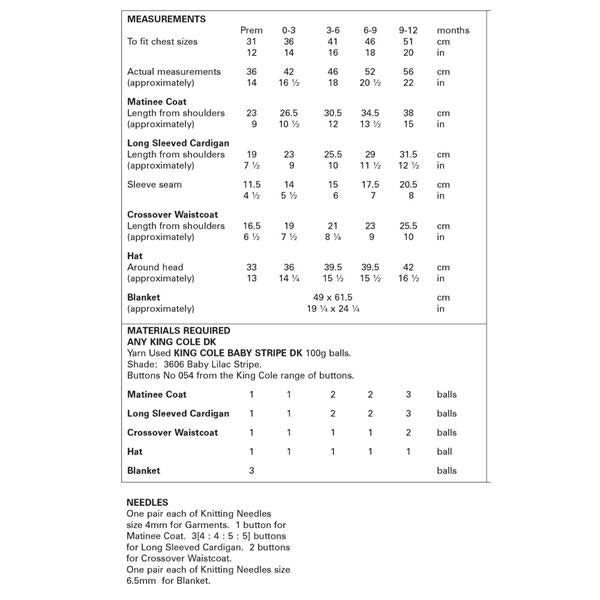 King Cole Pattern 5701 Matinee Coat, Cardigan, Crossover, Hat & Blanket in Double Knitting