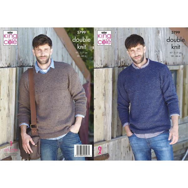 King Cole Pattern 5799 Mens Round & V Neck Sweaters in Homespun DK