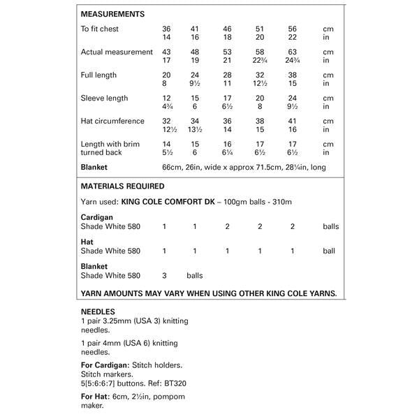 King Cole Pattern 5926 Cardigan, Hat & Blanket in DK