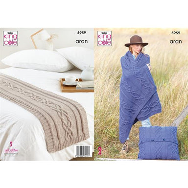 King Cole Pattern 5959 Blanket, Floor Cushion & Bed Runner in Wool Aran