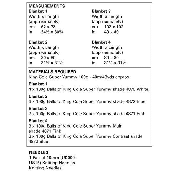 King Cole Pattern 5973 Blankets in Super Yummy (Super Chunky)