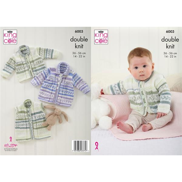 King Cole Pattern 6003 Jacket, Waistcoat & Cardigan in Cherish DK