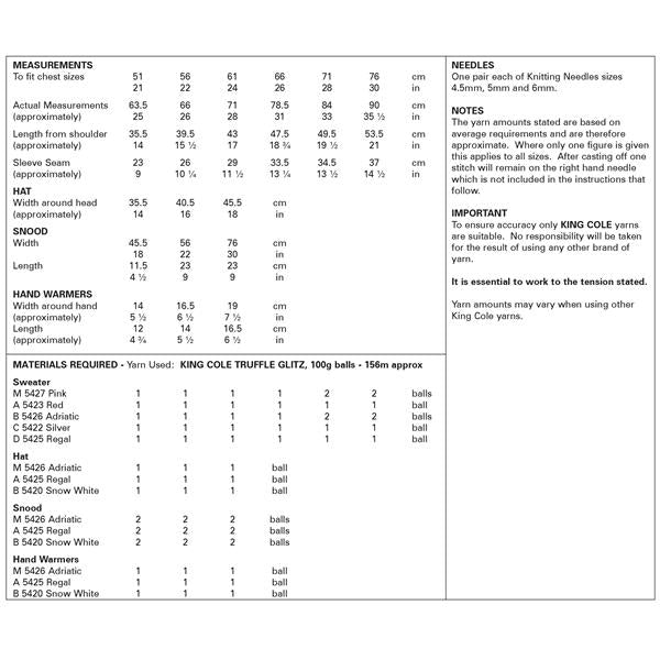 King Cole Pattern 6055 Sweater & Accessories in Truffle Glitz