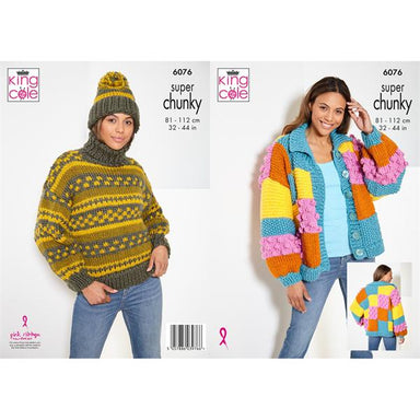 King Cole Pattern 6076 Cardigan, Sweater, & Hat in Big Value Super Chunky