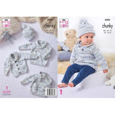 King Cole Pattern 6083 Jacket, Sweaters, & Hat in Bumble Chunky
