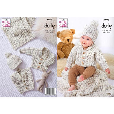 King Cole Pattern 6085 Jacket, Cardigan, Gilet, Hat & Blanket in Bumble Chunky