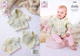 King Cole Pattern 6086 Overtop, Buttoned Top and Hooded Top knitted using Bumble Chunky