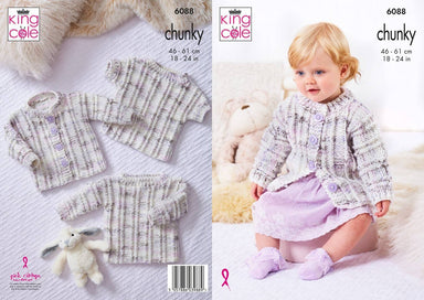 King Cole Pattern 6088 Long Sleeved Top, Short Sleeved Top and Cardigan knitted in Bumble Chunky