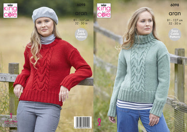 King Cole Pattern 6098 Cable Sweaters in Aran