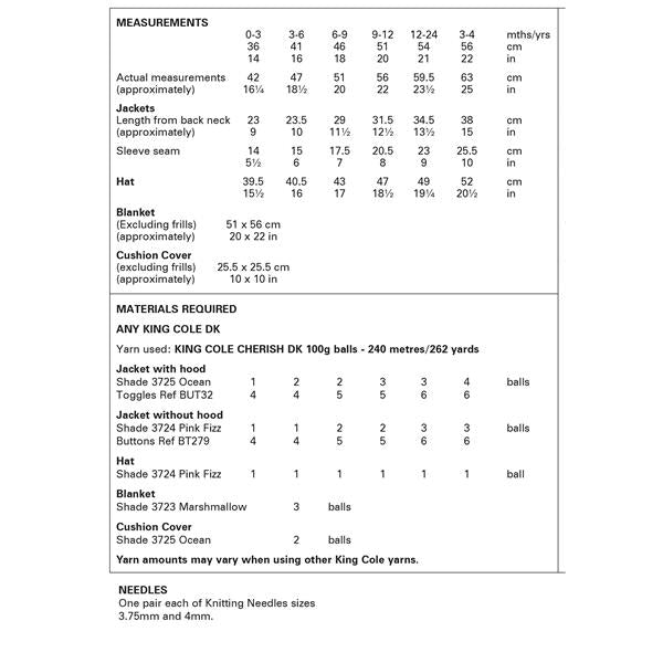 King Cole Pattern 6101 Jackets, Hat, Blanket & Cushion Cover in Cherish DK