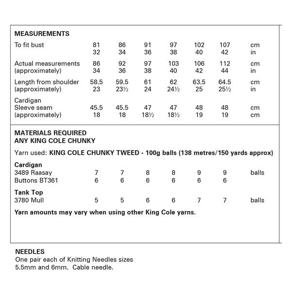 King Cole Pattern 6109 Jacket & Tank Top Knitted in Chunky Tweed