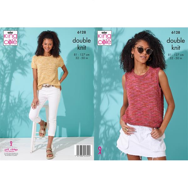 King Cole Pattern 6128 Short Sleeve & Sleeveless Tops in Linendale Reflections DK