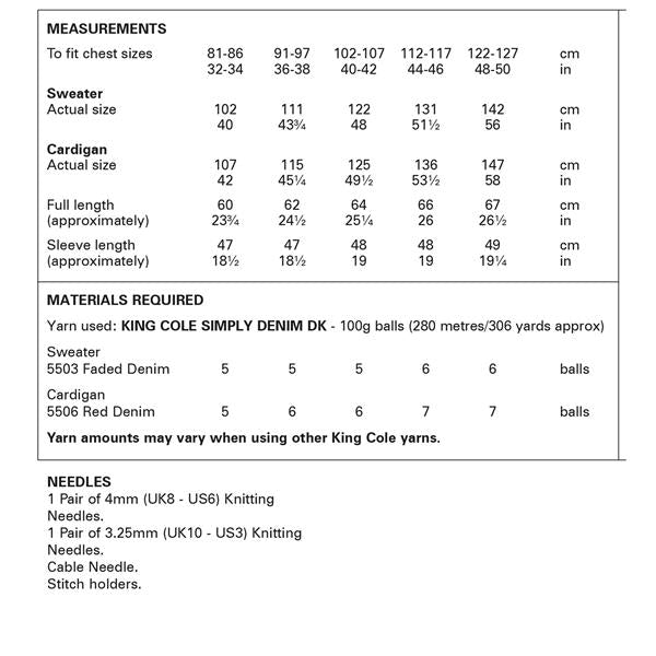 King Cole Pattern 6160 Cardigan & Jumper in DK