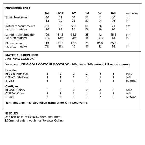 King Cole Pattern 6162 Sweater & Cardigan in Cottonsmooth DK