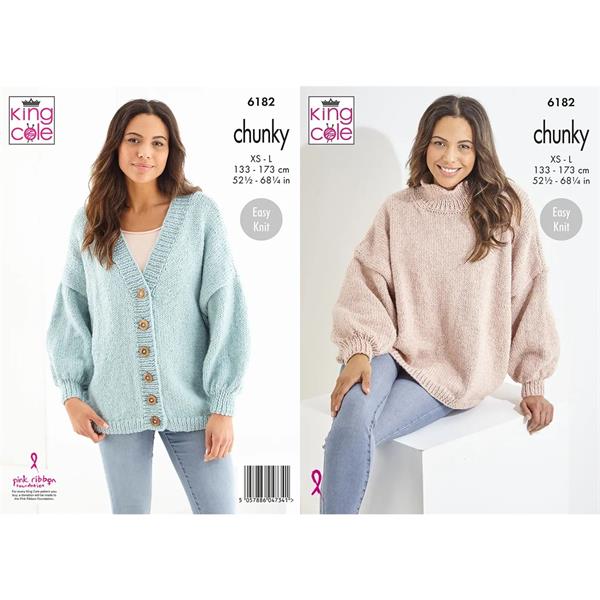 King Cole Pattern 6182 Bell Sleeve Sweater & Cardigan in Timeless Chunky