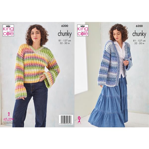 King Cole Pattern 6200 Sweater & Cardigan in Hedgerow Chunky