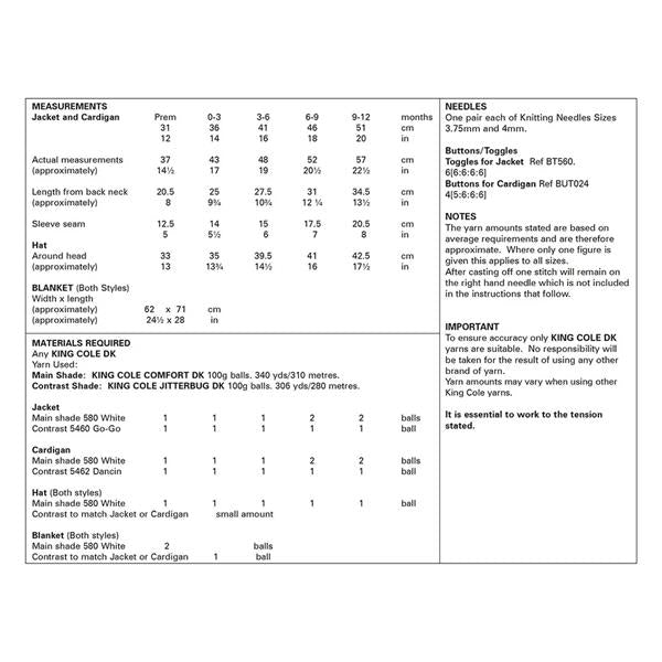 King Cole Pattern 6292 Jacket, Cardigan, Hats and Blanket in Comfort Baby DK and Jitterbug DK