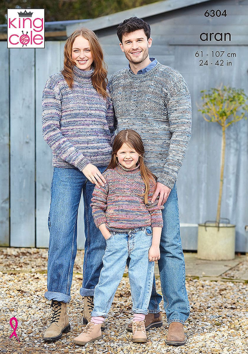 King Cole Pattern 6304 Family Sweaters in Homespun Prism Aran