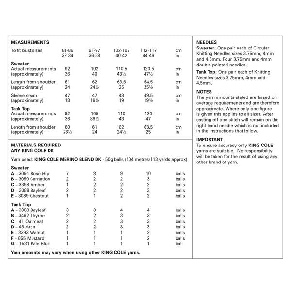 King Cole Pattern 6364 Fairisle Sweater and Tank Top in DK