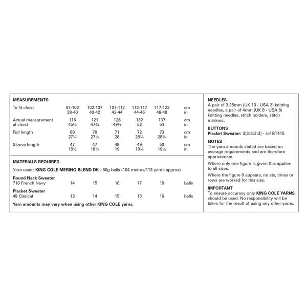 King Cole Pattern 6373 Hollywood Collection: Sweaters in Merino Blend DK