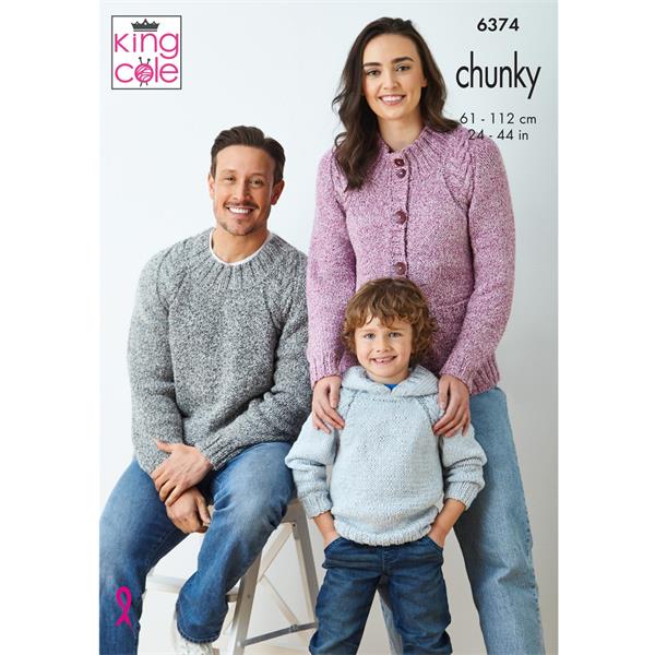 King Cole Pattern 6374 Sweaters and Cardigan in Simply Denim Chunky