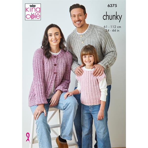 King Cole Pattern 6375 Sweater, Cardigan and Top in Simply Denim Chunky