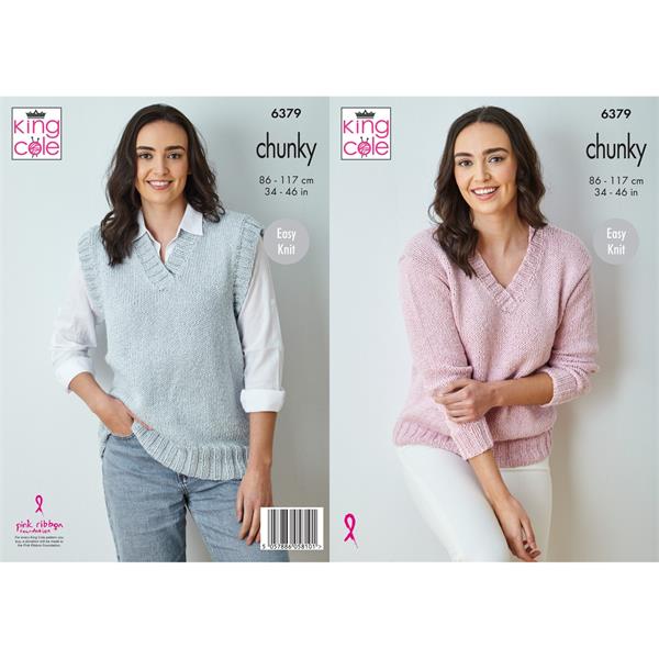 King Cole Pattern 6379 V Neck Sweater and Top in Simply Denim Chunky