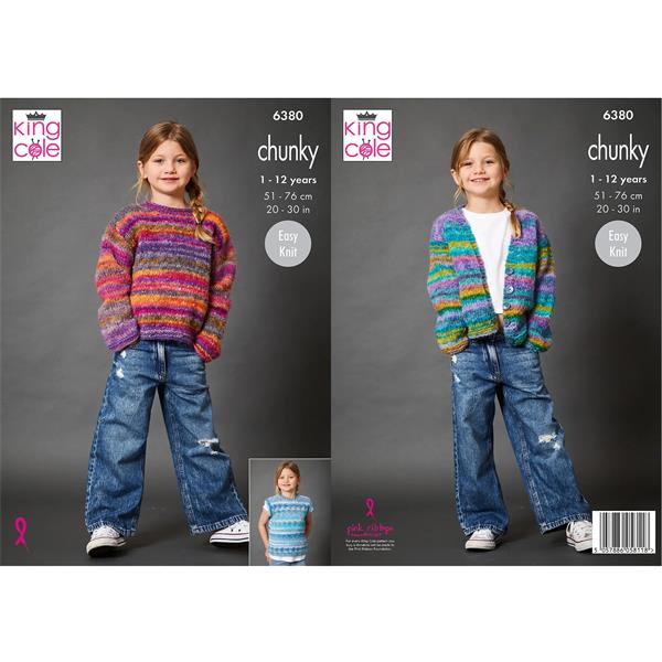 King Cole Pattern 6380 Sweater, Cardigan & Tank Top in Flair Mohair Blend Chunky