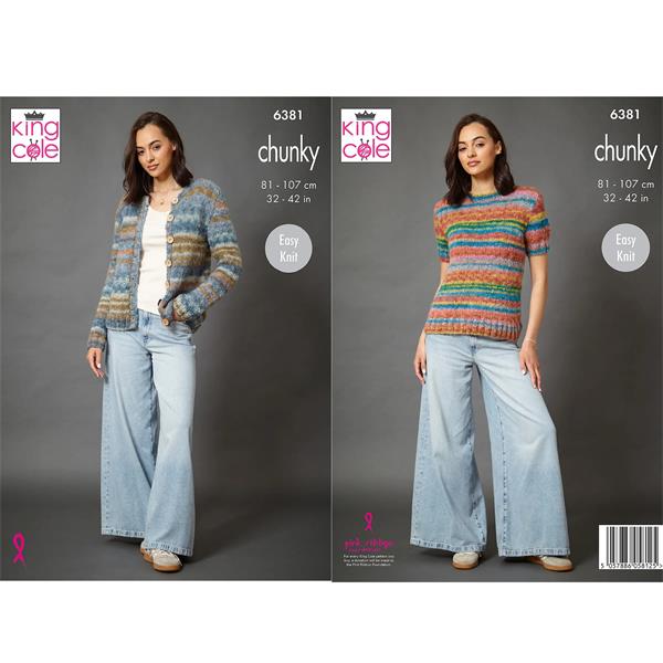 King Cole Pattern 6381 Sweater & Cardigan in Flair Mohair Blend Chunky