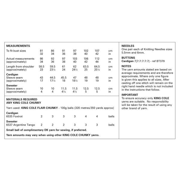 King Cole Pattern 6381 Sweater & Cardigan in Flair Mohair Blend Chunky