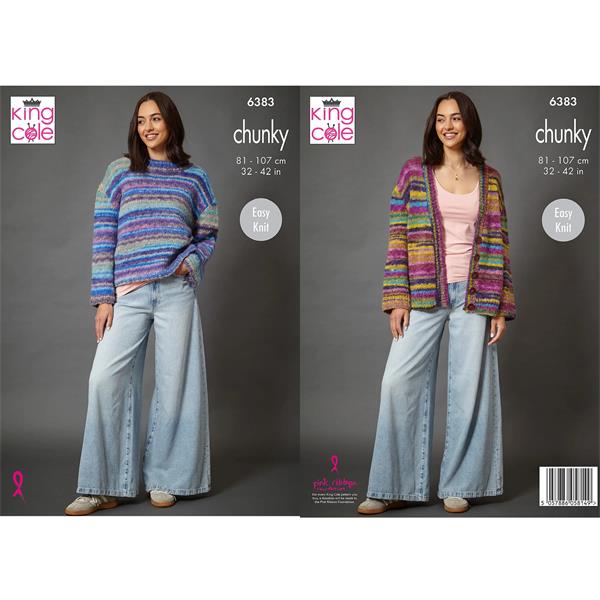 King Cole Pattern 6383 Sweater & Cardigan in Flair Mohair Blend Chunky