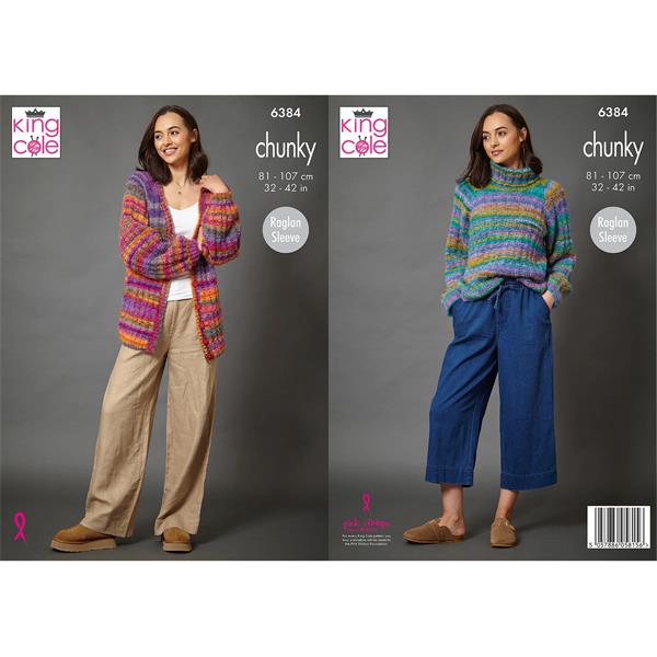 King Cole Pattern 6384 Sweater & Cardigan in Flair Mohair Blend Chunky