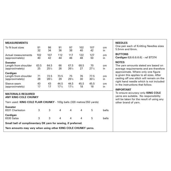 King Cole Pattern 6384 Sweater & Cardigan in Flair Mohair Blend Chunky