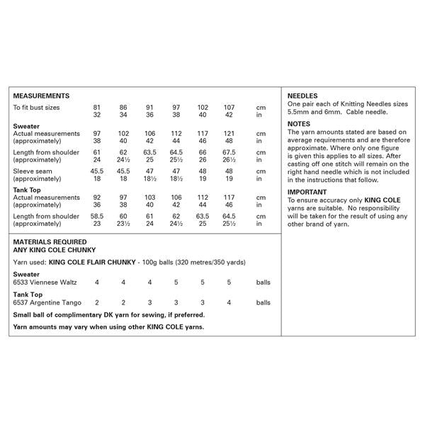 King Cole Pattern 6385 Sweater & Tank Top in Flair Mohair Blend Chunky