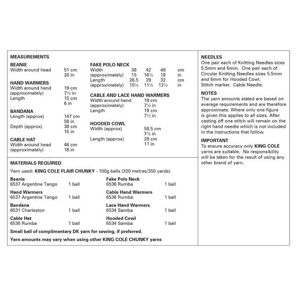 King Cole Pattern 6387 Accessories in Flair Mohair Blend Chunky