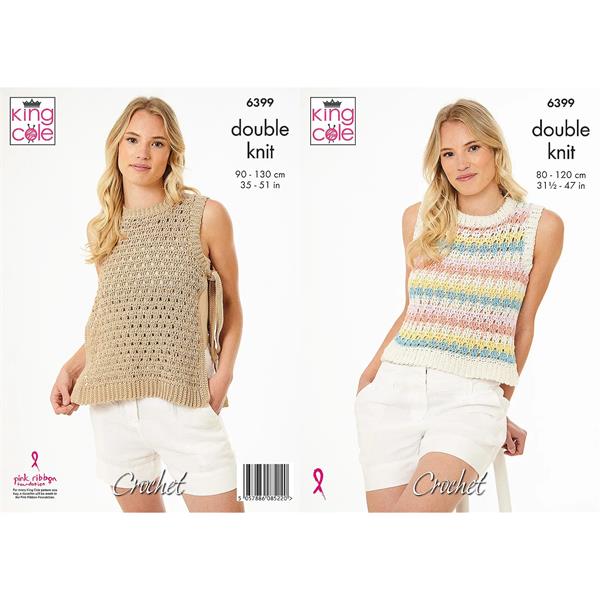 King Cole Pattern 6399 Crochet Tank Tops and Waistcoat in Cottonsoft DK