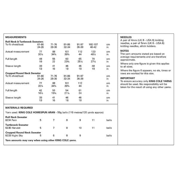 King Cole Pattern 6418 Family Sweaters in Aran