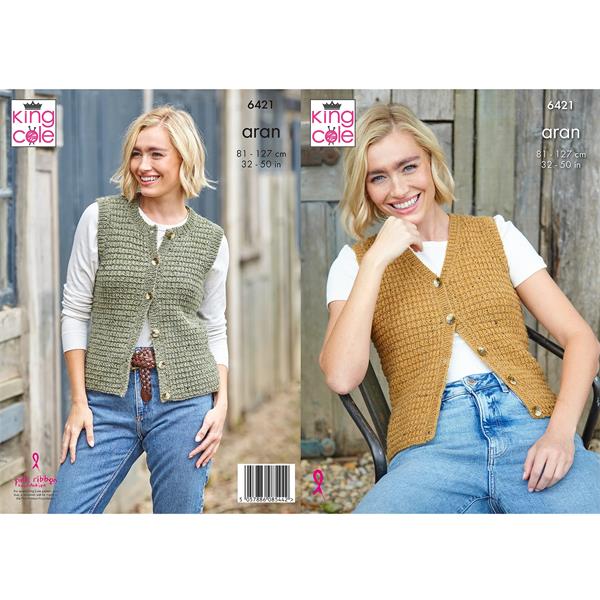 King Cole Pattern 6421 Ladies Waistcoats in Aran